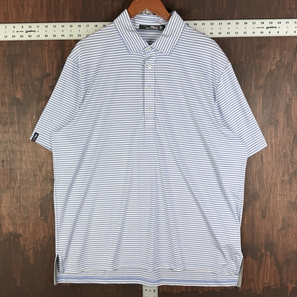 RLX Ralph Lauren Polo Shirt Striped Performance Golf Stretch Blue White Men XL